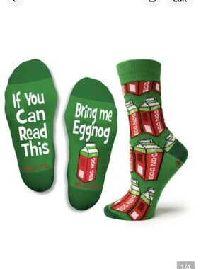 Two Left Feet Socks If You Can Read This Bring Me Eggnog Sz M 8.5-13 W 10-12.5
